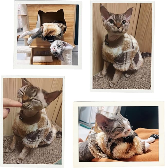 Cat Double-Sided Fleece Clothes, Soft Warm Winter Jumpsuit Sweater Shirt Clothing for Hairless Sphynx, Devon & All Indoor Kittens (Green,S)