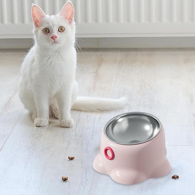 Tilted Cat Feeder Bowl Food Dispenser Living Room Home Travel Indoor Watering Feeding Dish Cat Food Bowl for Pets Small Dogs, Pink