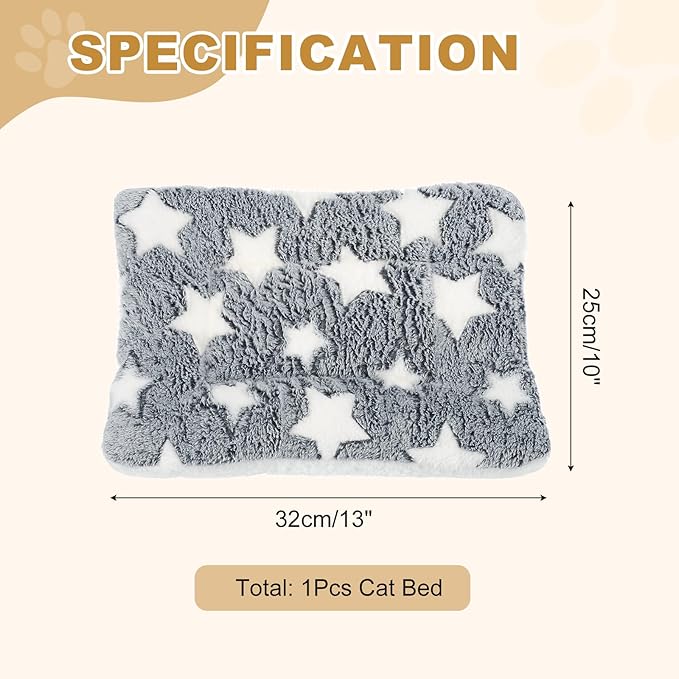 Dog Cat Bed Mat, Soft Coral Fleece Pet Cushion Pad with Cute Star Print, Warm Washable Pet Bed 13x10 Inches, (Gray White), Intended for Medium Small Dog Cat