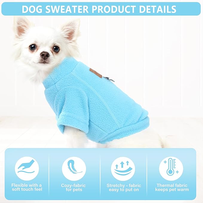 2 Pack Dog Sweaters with Leash Ring Fleece Dog Winter Clothes for Small Medium Dogs Girl Boy Turtleneck Pet Pullover Sweatshirt Puppy Sweaters Cat Apparel Clothing, M, (Blue+Steel Blue)