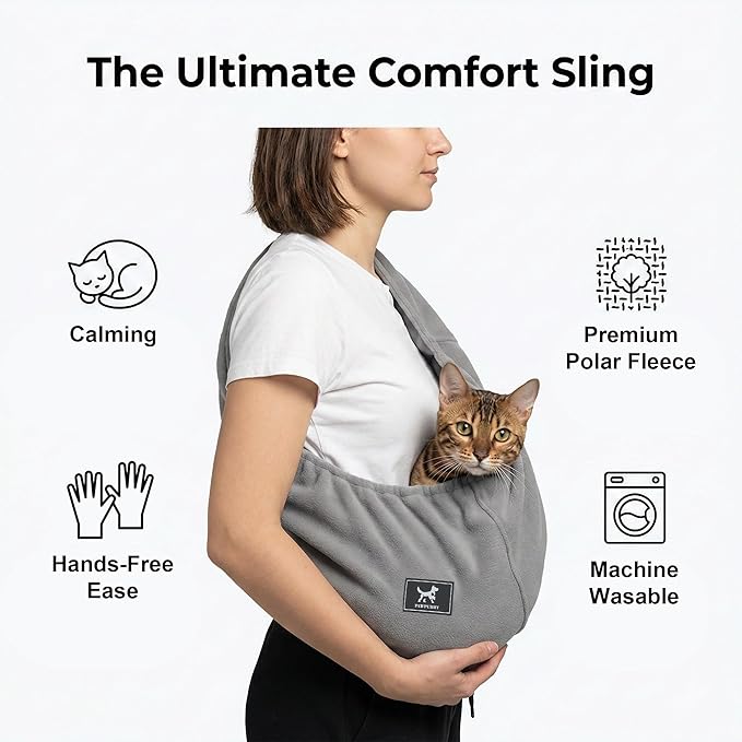 Cat Sling Carrier Critter Cuddler - Soft Breathable Cat Carrier, Pet Carrier for Cats/Kittens/Small Dogs (3-13 lbs), Hands-Free 2-Wearing Styles Indoor/Outdoor Cuddle Bag (Dark Gray)