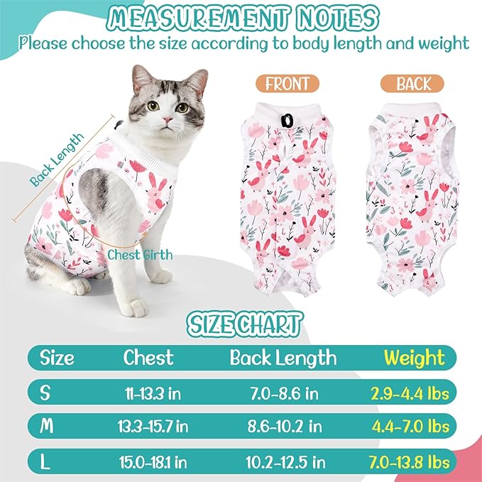 SlowTon Cat Recovery Suit - Cat Onesie for Cats After Surgery Female Male, Kitten Clothes Cats Surgical Spay Suit Abdominal Wounds, E-Collar Alternative Bodysuit Shirt Anti-Licking (White, M)