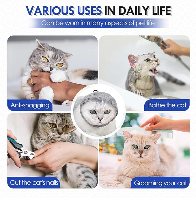 Cat Muzzle Adjustable Anti-Bite Head Cover - Breathable Grooming Mask for Nail Trimming, Bathing & Vet Injections, Safe Fit for Cats (M)
