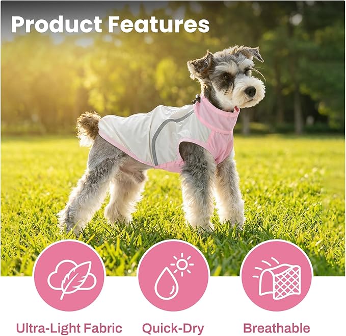 FUAMEY UV Protection Sleeveless Dog Shirt, Sun Protection Pet Summer T-Shirt with Zipper & Reflective Strips, Lightweight Quick-Dry Breathable for Medium Dog Breeds (Pink, L)