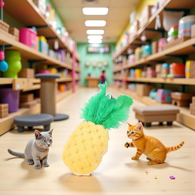 BWESOO Pineapple Shape Cat Chew Toy - Catnip Molar Toys Teeth Cleaning Toy Pet Bite Resistant Pet Supplies,Fun Toy for Exercise Interactive Plush Playing Toy for Cat Kitten Yellow