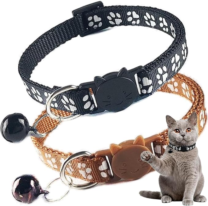 Black Cat Collar with Bells, 2 Pack Break Away Kitten Collar with Bells, Breakaway Female Cat Collar for Boy Cats Kitty