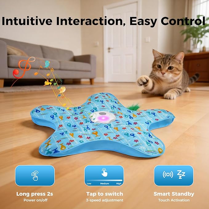 Duckart Interactive Cat Toy - Hide and Seek Automatic Cat Toy with Birdcall, Rechargeable & 3 Speeds, Auto Sleep/Wake Mode Kitten Toys, Safe ABS Material Cat Toys for Bored Indoor Adult Cats