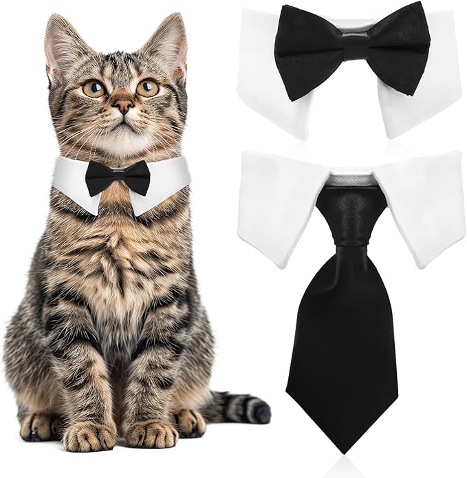 2 Pcs Cat Bow Tie Dog Cat Tuxedo Collar Pet Costume Neck Girth 9.3"- 12" Cats Wedding Bowtie Wedding Dog Bowtie Tie for Cats Small Dogs Puppy Birthday Easter Valentines Weddings Grooming Accessories