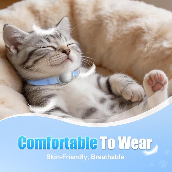 AirTag Cat Collar, Breakaway Air Tag Cat Tracker Collar with Integrated Airtag Holder Compatible with Apple Air Tag, Ultra Elastic & Comfortable Pet Tracking Collars for Cats Kittens Cat (Blue)