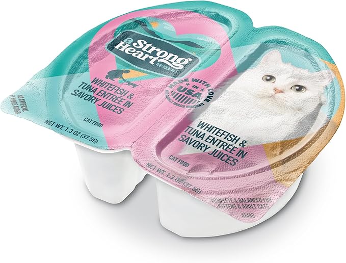 A Strong Heart Split Cup Wet Cat Food, Whitefish & Tuna Entree - 2.6 oz Split Cups, 20 Servings (Pack of 10), Made in The USA with Real Whitefish & Tuna
