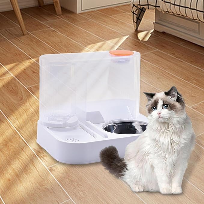 Pet Mealtime Solution: Automatic Feeder and Waterer Combo for Cats and Dogs, with Steel Bowl