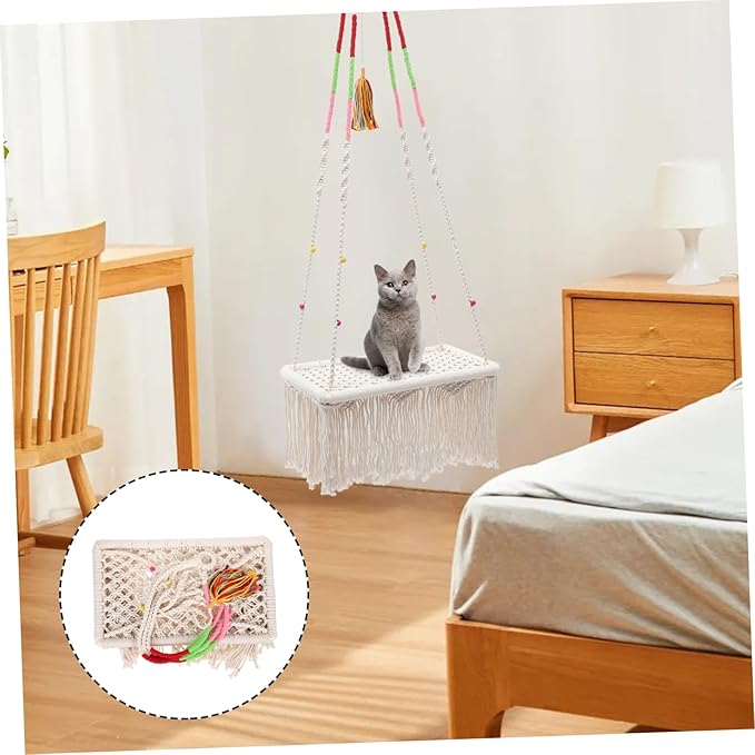 SUPVOX Hanging Cat Hammock Bohemian Style Macrame Cat Swing Bed Comfortable Resting and Playing Space Decorative Pet Furniture for Pets