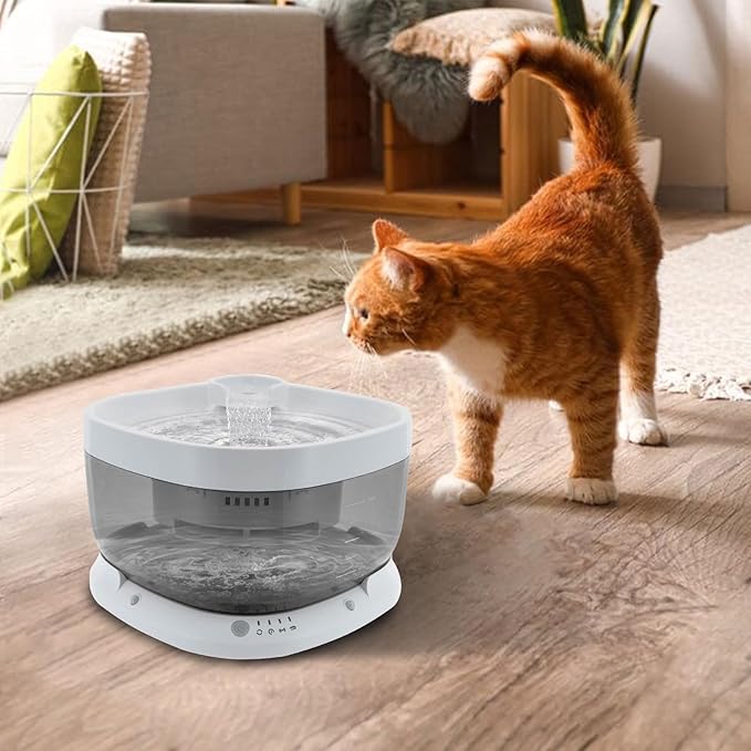 Cat Water Fountain, 1.85Gal/7L Cat Fountain Battery Operated with Filters, 5000mAh Battery, Automatic Pet Water Fountain for Cats, Dogs, Multiple Pets Easy Clean (White)