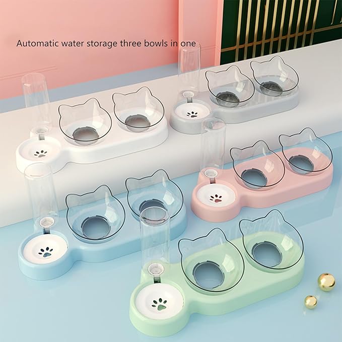 Multiple Purpose Cats and Dogs Double Bowl Automatic Water Feeding System Clear Visible Bowl and Travel