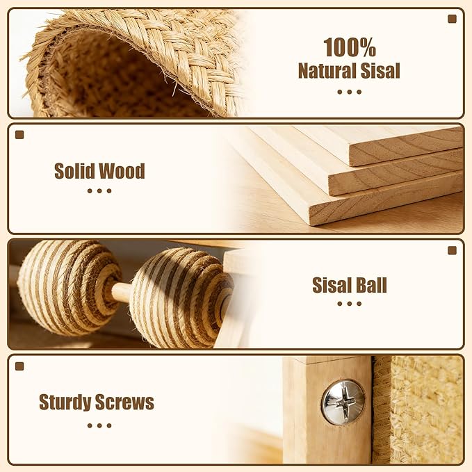 L-Shaped Cat Scratcher with Dual Sisal & Carpet Surfaces Reversible Vertical & Horizontal Scratching Board for Indoor Cats, Furniture & Wall Protector, Large Durable Modern Cat Scratcher Pad