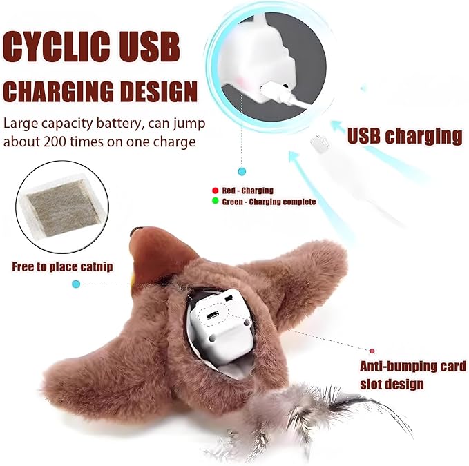Dumwick 2026 Upgrade Interactive Chirping Bird Cat Toy,Flapping Wingss with Realistic Sounds,Simulated Chirping Bird Cat Toy for Indoor Play and Exercise (Sparrow 1pcs)