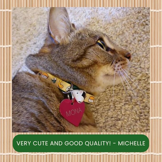 Sushi Cat Collar with Onigiri Bell | Adjustable Large Size or Kitten Collar | Safety Breakaway Collarr (Large(10lbs & Up), Ginger)
