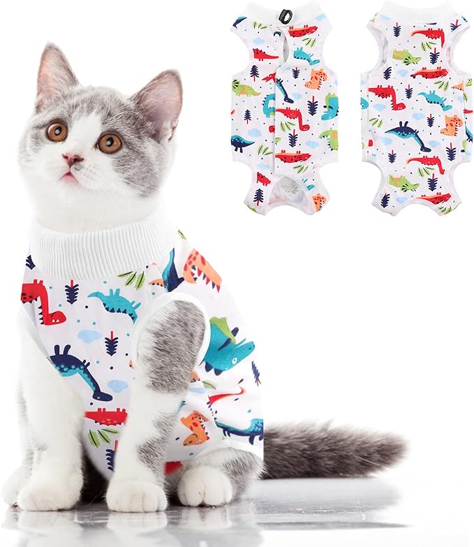 Cat Recovery Suit, Kitten Surgical Full Bodysuit for Abdominal Wound Protector Anti Licking After Surgery, Professional Bandages Cone E-Collar Alternative for Small Male & Female Pets
