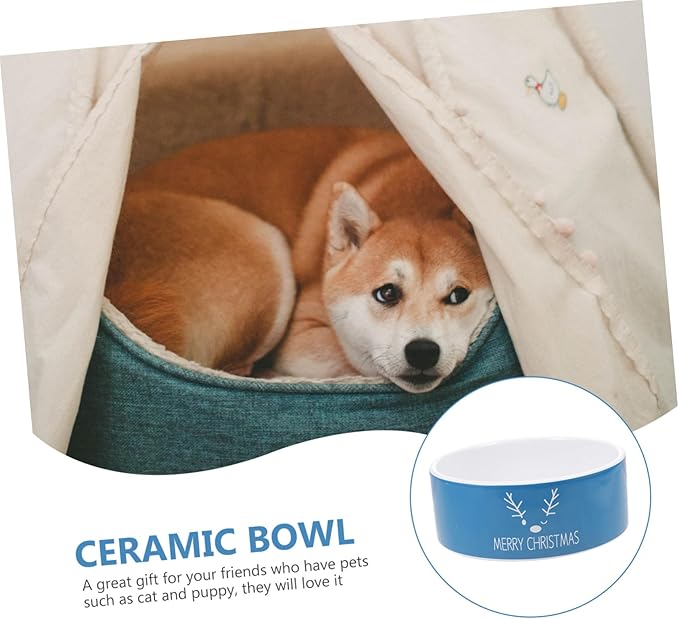 ORFOFE 1pc Christmas Elk Pattern Ceramic Cat Bowl Cute Festive Pet Food Container for Cats and Easy Holiday Feeding and Watering