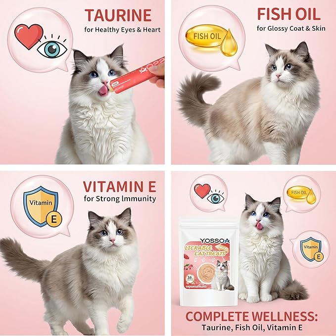 Premium Lickable Cat Treats - 36 Pack Cat Puree Treats with Fish Oil, Taurine & Vitamins Healthy Squeeze Up Cat Treat for Skin & Coat Support, Grain-Free Kitten & Senior Cat Snack（Beef Flavor ）