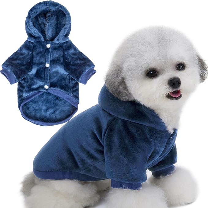 FabriCastle Dog Hoodie Sweater for Small Dogs Boy and Girl, Dog Clothes XS XXS Puppy Sweatshirt, Pet Outfit, Cat Clothing Super Soft Warm Snap On Closure (Navy, X-Large)