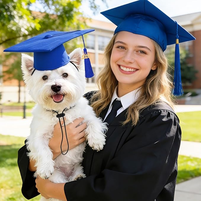 JULMELON Pet Graduation Caps with 2026 Blue Tassels, Dog and Cats Graduation Blue Hats Adjustable Mini Graduation Caps for AKC Graduation Photo Props Holiday Costume Accessories
