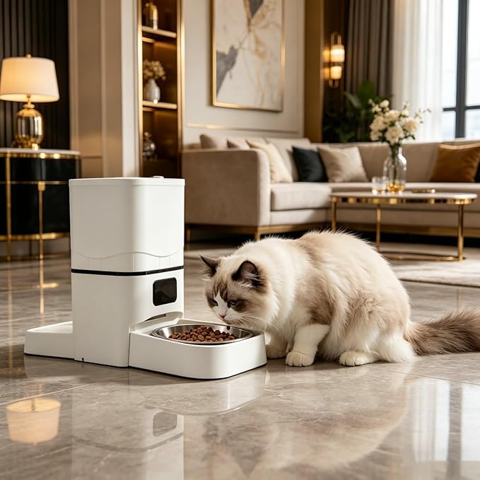 6L Double Bowl Smart Pet Feeder for Dogs Cats, Automatic Food Dispenser with Timer, Automatic Cat Feeder, Timed Cat Feeder for Multi Pet Feeding App Remote Control Voice
