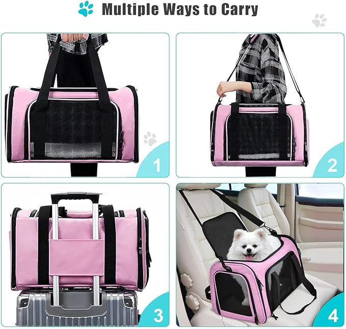 17×11×11 Inches Cat, Dog Carrier for Small Medium Puppies up to 15 Lbs,Soft-Sided Travel & Airline Approved Pet Carrier,Breathable & Foldable Design for Daily Use & Pet Care with Foldable Bowl