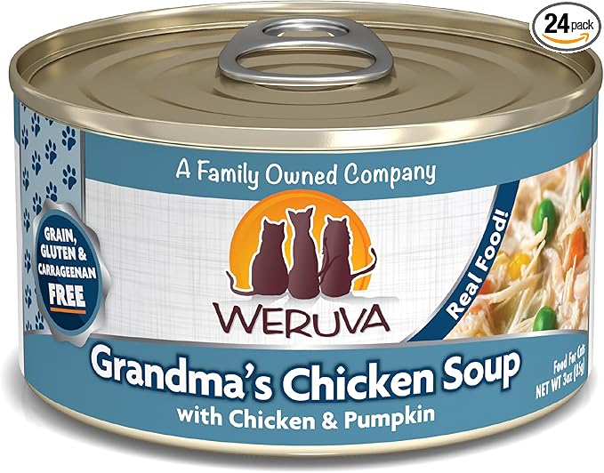 Weruva Classic Cat Food, Grandma’s Chicken Soup with Chicken Breast & Pumpkin in Gravy, 3oz Can (Pack of 24)