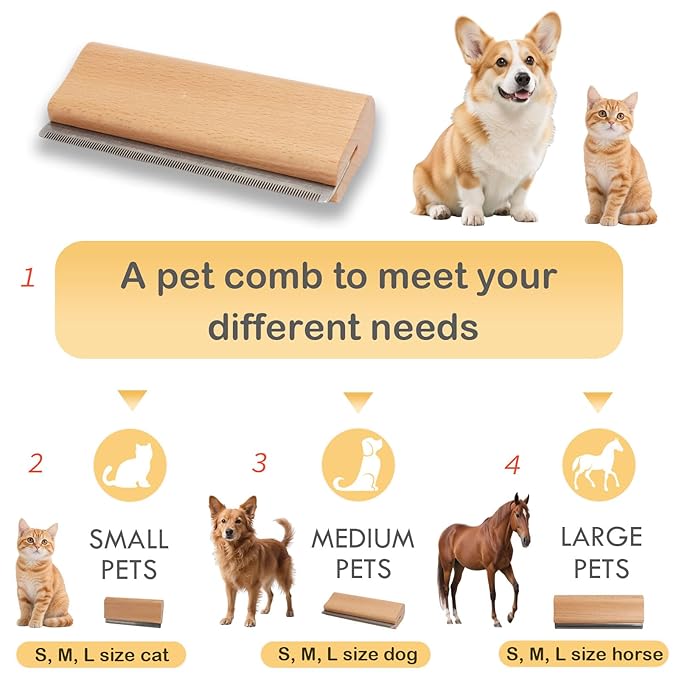 Dog Comb for Shedding Kit 2-in-1 Wooden Grooming Shedding Brush for Dogs & Cats Pet Hair Removal Tool with Ergonomic Gripping Pet Cleaning Comb Supplies 5 Inch (Includes storage box)