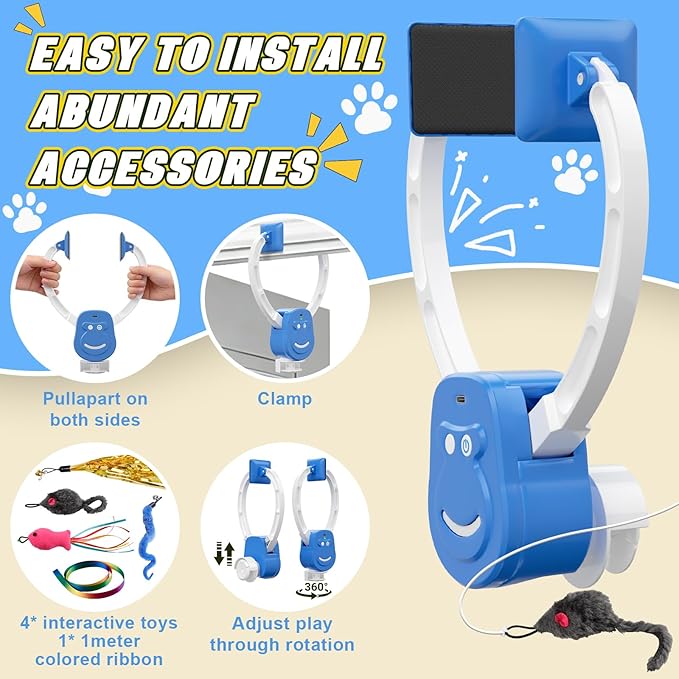 Automatic Flying Interactive Cat Toy for Indoor Cats - Safe Chase & Exercise Stimulation for Bored Kittens, Adults & Multi-Cat Homes (Blue)