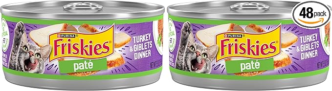 Friskies Purina Wet Cat Food Pate Turkey and Giblets Dinner - 5.5 oz. Cans (Pack of 48)