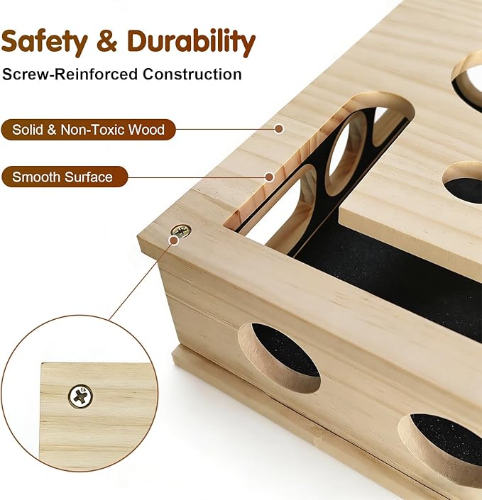 Cat Scratch Puzzle Enrichment Box, Cats Nail File Enrichment Box with Sandpaper Inside, Stress-Free Trimming Nails, Puzzle Feeder Cat Toys Interactive for Indoor Cats Nail Scratcher (No Bell Balls)