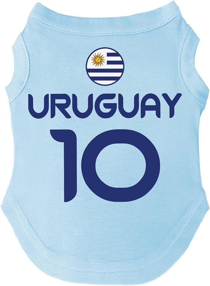 Uruguay Flag Soccer Jersey Style Dog Tee Shirt | Sleeveless Breeds | International Soccer | Game Day |Light Blue, 4X-Large 1656