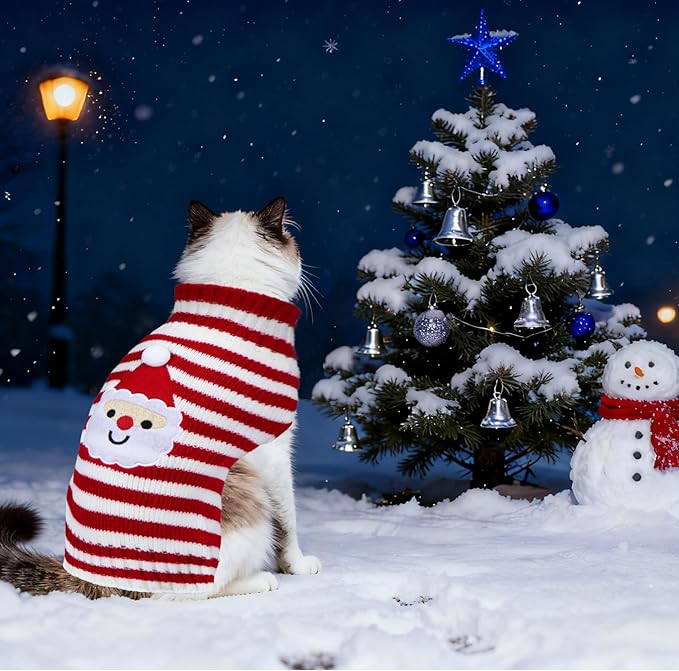 GOYOSWA 3 Pack Cat Christmas Sweater, Knit Pet Cat Sweaters Warm Coat Clothes Santa Reindeer Snowman Christmas Sweater Outfit for Cats Kitten Puppy L