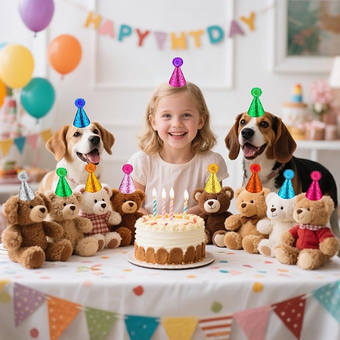 12 pcs Mini Party Hats Small Dog Cat Birthday Hats Tiny Little Party Hats for Stuffed Animal for Small Animal Puppies Kittens Costume Accessories Wedding Party Decor