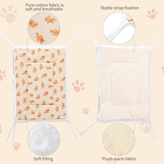 2PCS Reversible Silent Cat Bed Self Warming Pet Pad Thin Style Mat Washable Cushion Pad, Pad for Window Perch Outdoor Cat Houses, for Cats, Small Dogs, Rabbits, Non Electric,(Brown Puppy,XS)