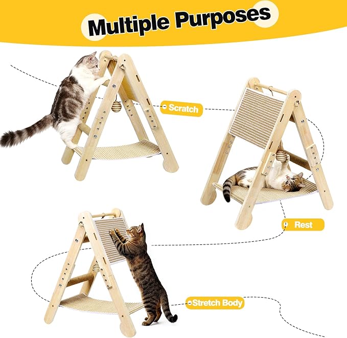 Cat Scratching Pads, Cat Scratch Board, Protecting Furniture Cat Scratcher with Toy Ball, Triangle Shaped 3 Usable Sides for Indoor Cats, Cat Scratch Post, Cat Toy Durable Woodboard Vertical