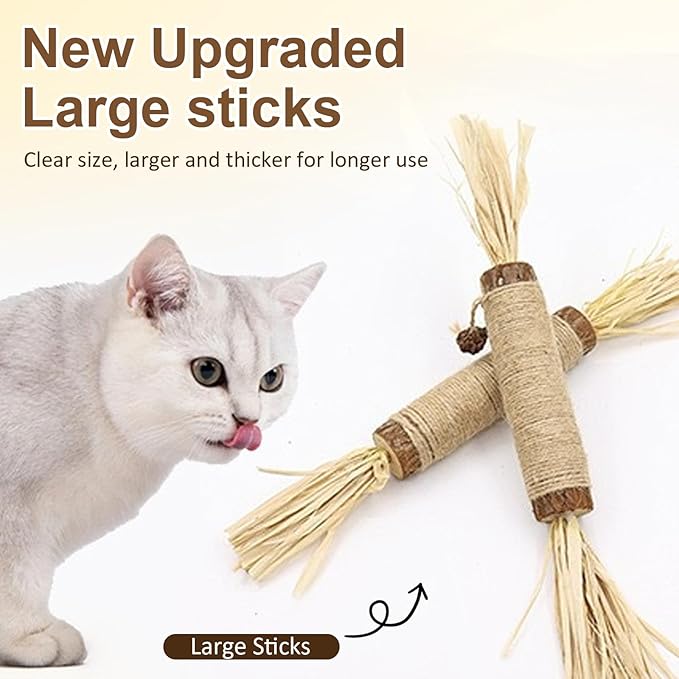 2 Pcs Natural Huge Silvervine Sticks Cat Toys - Large Catnip Toys Indoor Cats Interactive Matatabi Dental Care Teething Chew Toys for Cats and Kittens Who Love to Chew