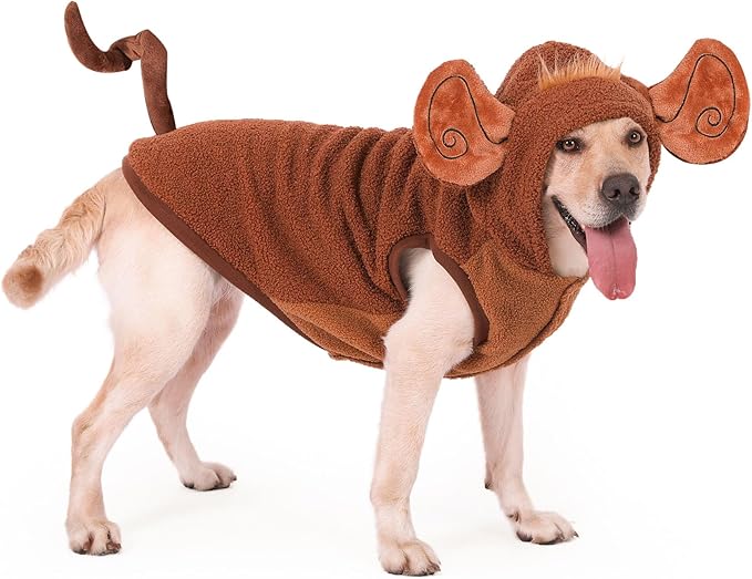 FLAdorepet Halloween Dog Monkey Costume for Small Large Breed Dogs,Winter Warm Pet Coat Funny Cat Clothes Hoodie for Labrador Bulldog Chihuahua Yorkie (5XL)