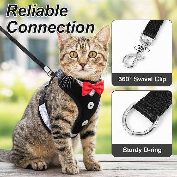 Cat Harness Leash Set for Walking Soft Adjustable Cats Vest Harnesses Escape Proof Comfortable Breathable Mesh Kitten Anti-Escape Leash Chest Harness Easy to Wear for Outdoor Travel