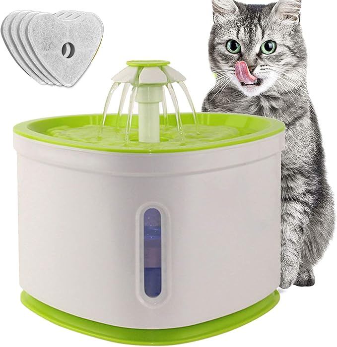 Cat Water Fountain 2L Pet Drinking Fountain,Automatic Cat Puppy Dog Water Dispenser,LED Night Vision Water Level Window, Intelligent Auto Shut Off and Ultra-Quiet Pump, 4 Replacement Filters