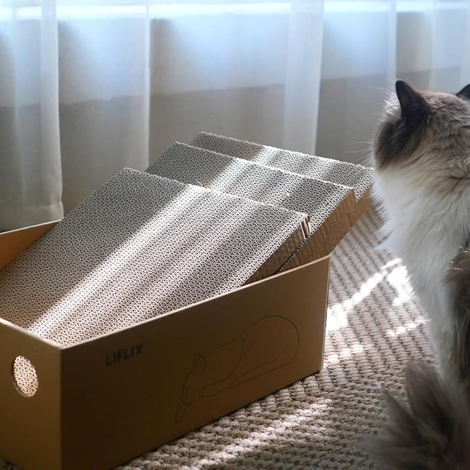 LIFLIX Cardboard Cat Scratcher with 2 Boxes, 6PCS Reversible Cat Scratch Pads in Large Cat Scratcher Box, 17.1" ｘ13.2 ｘ6.1