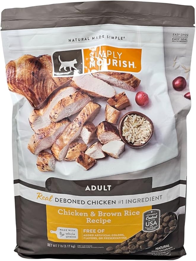 SIMPLY NOURISH Adult Chicken and Brown Rice Dry Cat Food, 7 Pound Bag