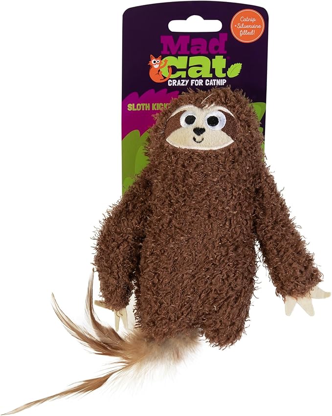 Mad Cat Sloth Kicker Crinkle Cat Toy with Catnip & Silvervine, Pack of 1, Brown