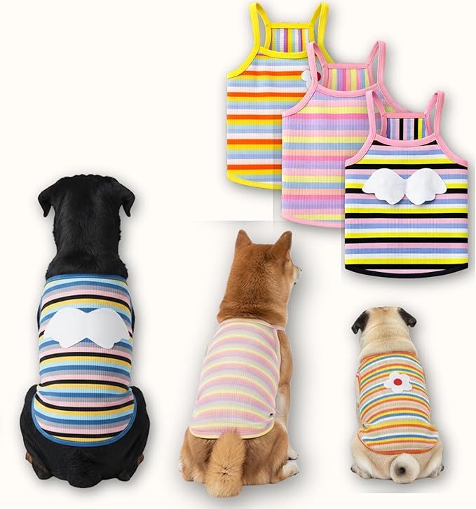 3-Pack Pet Cotton Sleeveless Top Striped Vest Top Soft Breathable Puppy Tank Top Cat Tee Dog Sleeves Top (Large)