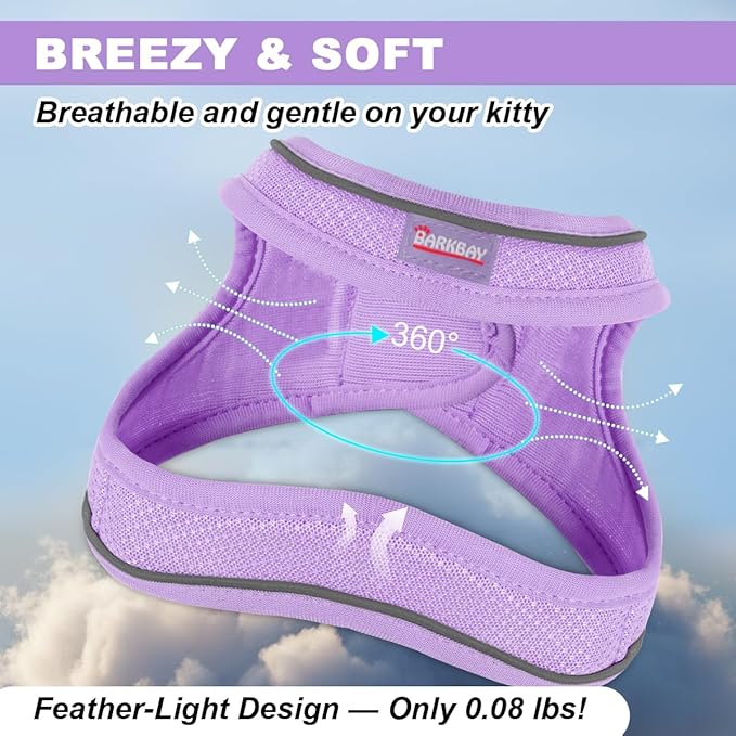 Cat Harness and Leash Set,Escape Proof Kitten Harness,Step in Adjustable Soft Lightweight,Easy Control,Reflective Strips Comfortable for Walking Travel(Violet Purple,XXXS)