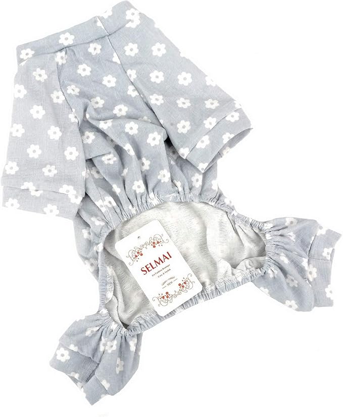 Floral Dog Pajamas Cat Pjs Sleepwear Breathable Soft Cotton Elastic Band Cat Apparel Pet Costume Rompers for Small Puppy Girls Shirts Doggies Jumpsuit Easy on Spring Summer Clothes Blue L