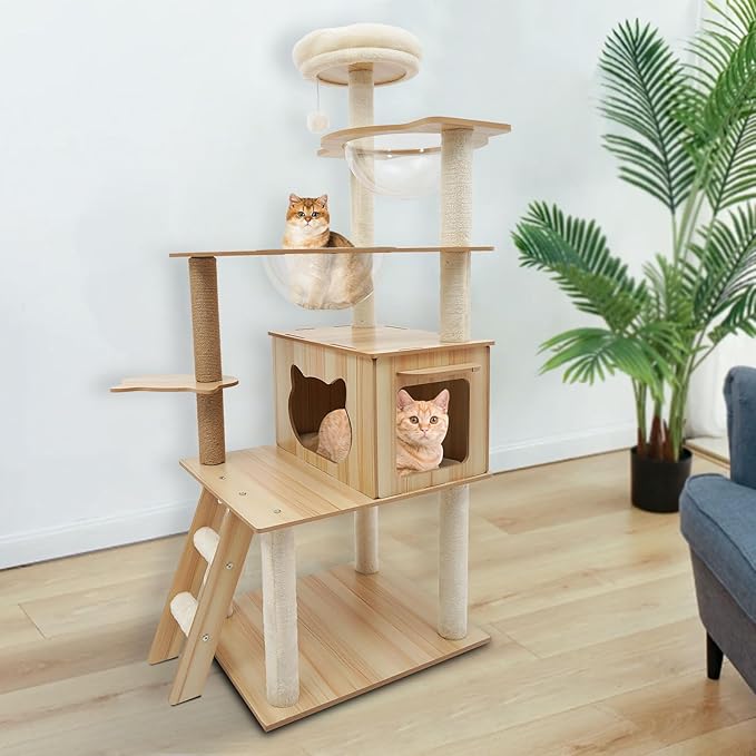 Cat Tree Modern Cat Tower for Indoor Cats, Multi-Level Cat Condos with Scratching Post & Resting Platforms for Large/Small Cat Climbing, Cat Activity Center Playground