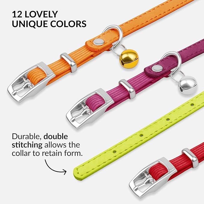 CollarDirect Leather Cat Collar with Removable Bell – Safety Elastic Strap (Breakaway Alternative) – Kitten Collar for Small & Big Boy & Girl Cats